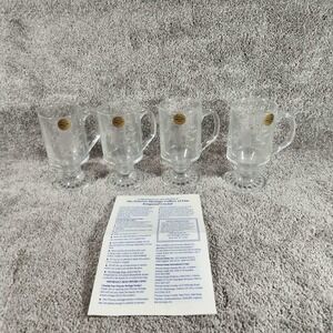 Princess House Heritage Crystal Beverage Mugs Clear Etched Floral Set of 4 504